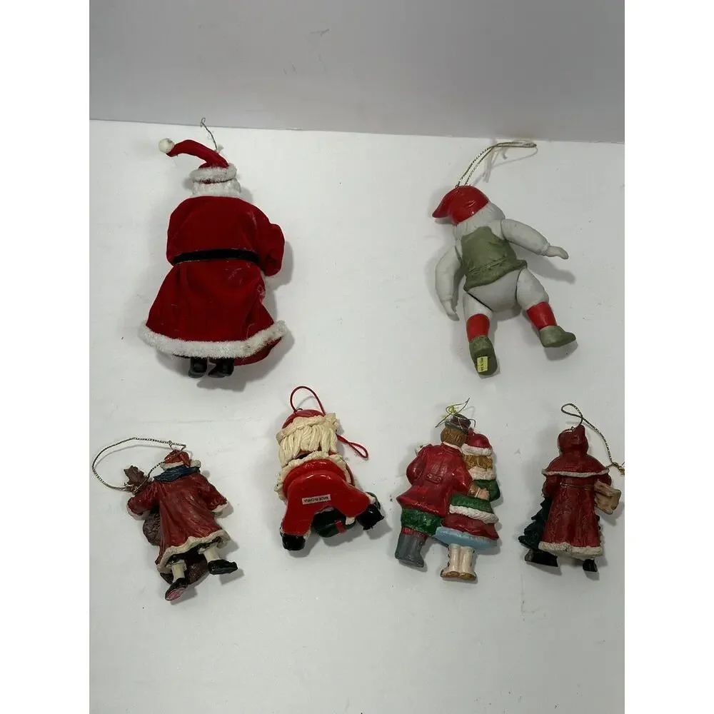 Vintage lot 6 Tree ornaments Christmas Santa Claus Couple Resin Ceramic 70’s80’s
